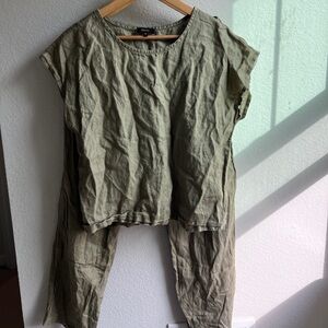 Quince Sage Green Linen Top and pants set